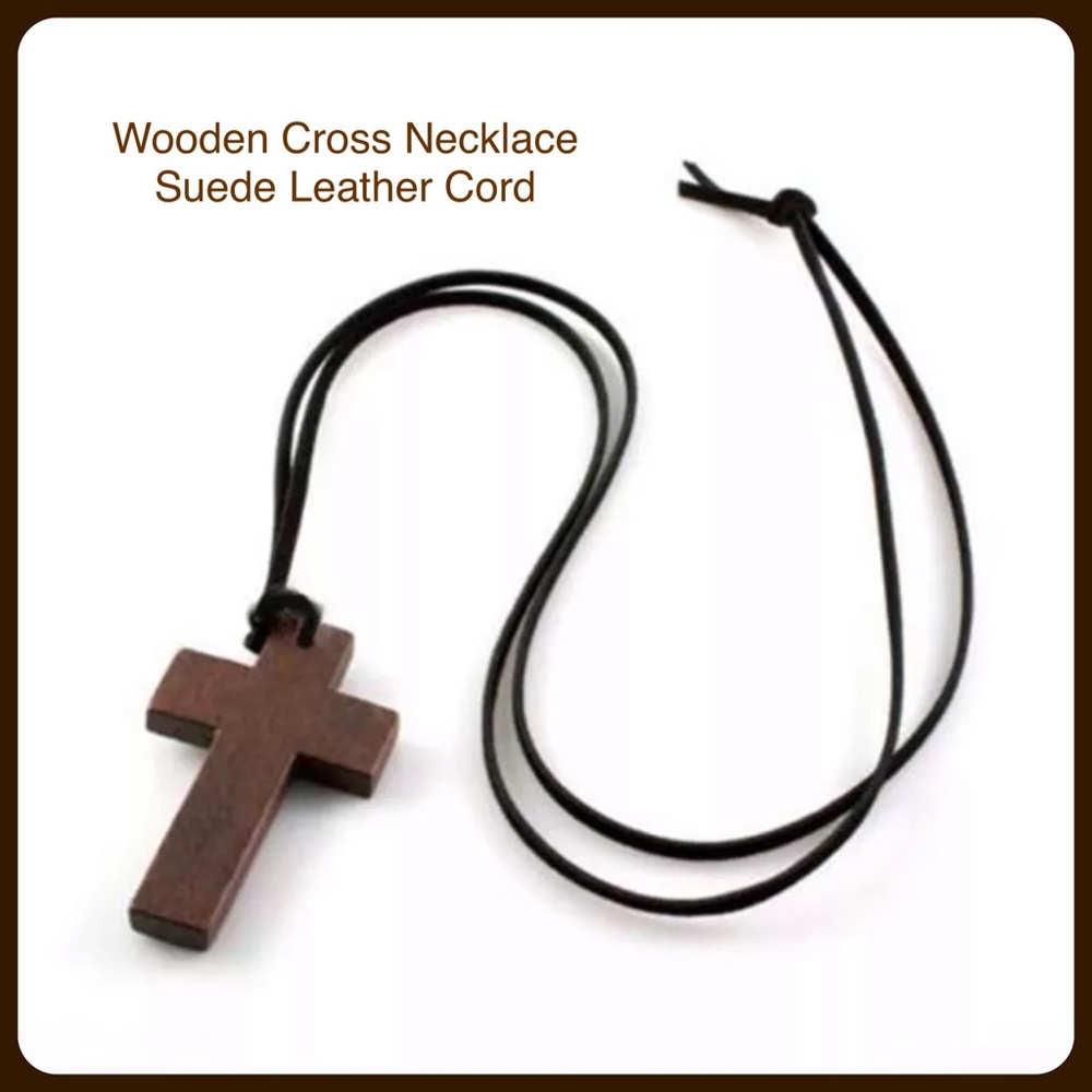 🔴3/$15🔴Wood Cross Necklace Suede Leather Cord